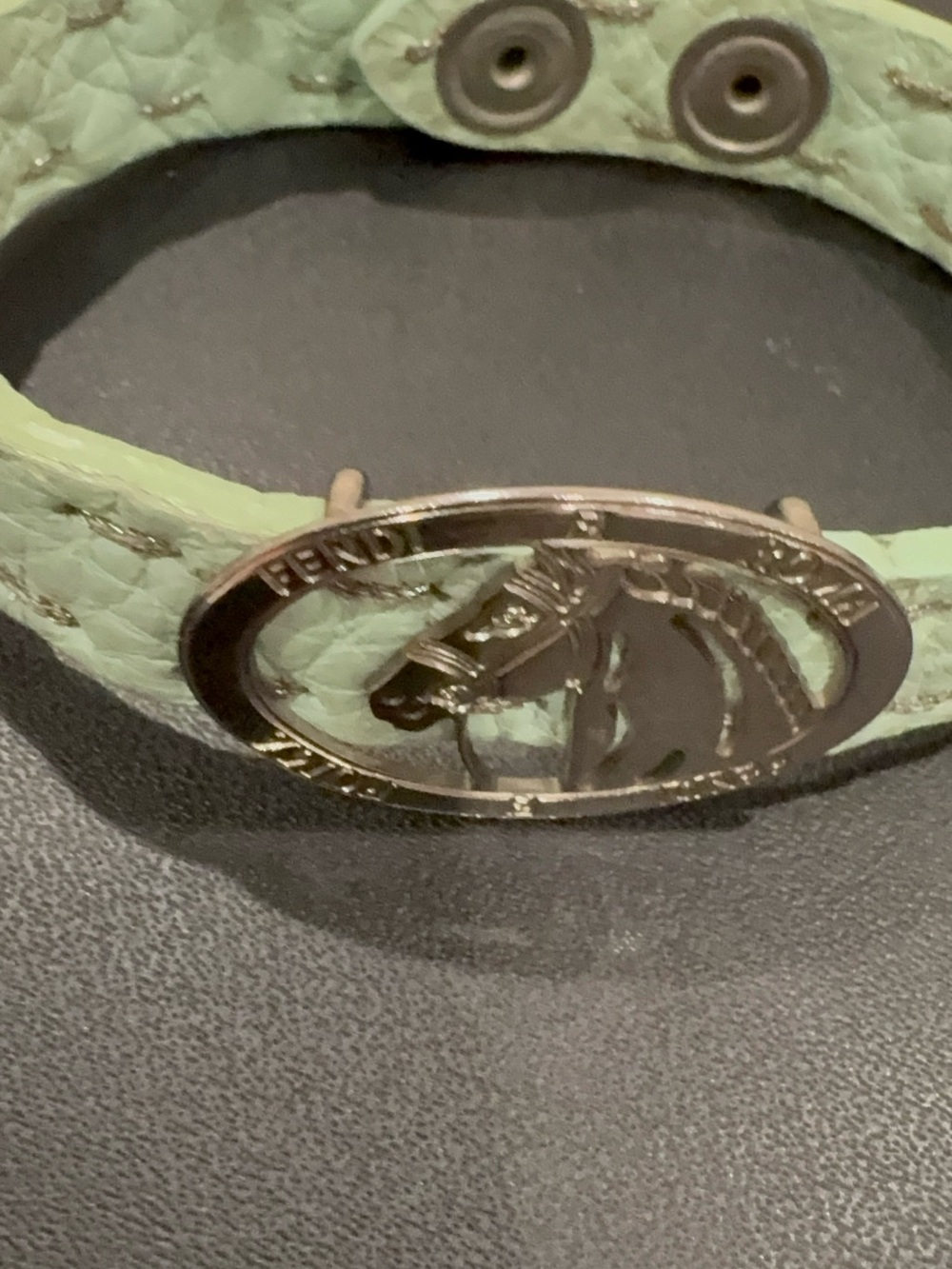 Fendi Mint Green Leather Horse Medallion Bracelet/Cuff - Picture 4 of 8